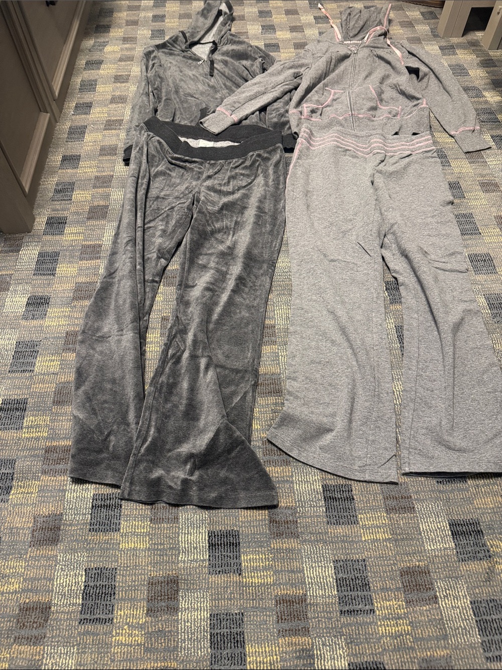 2 Motherhood maternity Gray Plush Lounge Sets. The gray velvet is a size M.